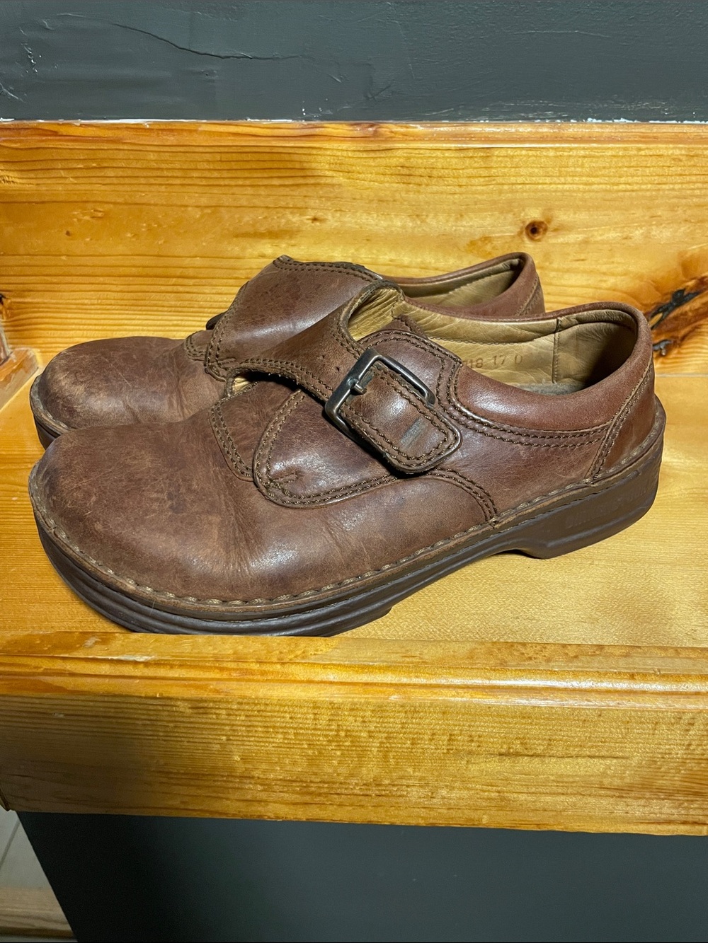 Birkenstock Brown Leather Buckle Slip-On Loafers Vintage Germany